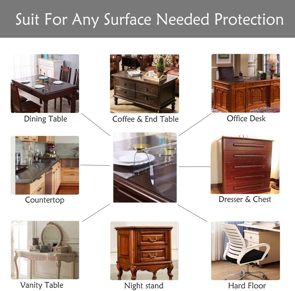 Waterproof Table Cover for Dining Table or Office Desk Coffe Table 42 x 54 Inch Clear Table Cloth Protector 1.5 mm Thick PVC Plastic Desk Protector Clear Desk Mat Pad Easy to Clean and Heavy Duty