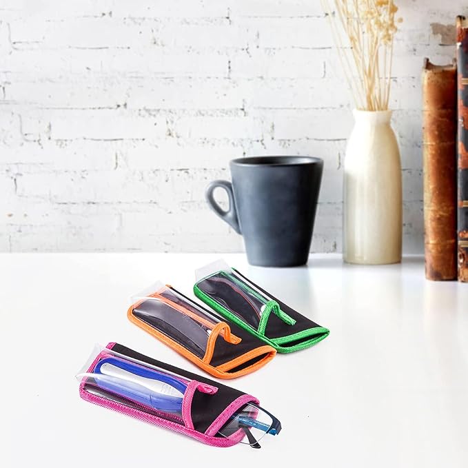 TRIUMPH VISION Reading Glasses Pouch Eyeglass Sleeve Soft Case Slim 3 Pack | Alternative to Bulky Case Lightweight，Neoprene Lined Padded Protect Optical lens Slip in, Cute Pattern Portable for Daily Use