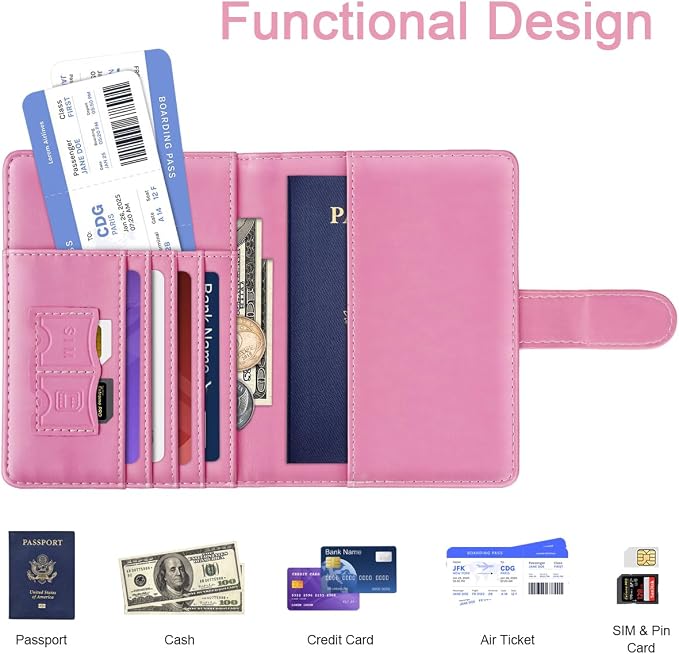 Passport Holder Cover Initial Letter A-Z Travel Wallet Personalized | Travel Essentials, Embossed Design, RFID Blocking, Personalized Gift, Passport Book Holders for Women Girls, Pink-J