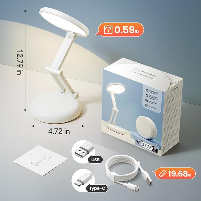 One Fire Rechargeable Table Lamp, 3600mAh Battery Operated Lamp Dorm Lamp | Cordless Lamp,10 Brightness,Portable,Small Size,Foldable,6-288h Endurance,Touch Control, Reading,Travel,Office,Nail,Emergency