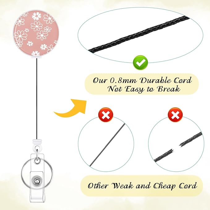 BESARME 3 Pack Badge Reels Retractable Badge Clip with Key Ring Retractable Badge Holders for Office Worker Teacher Nurse Student（Flower02）