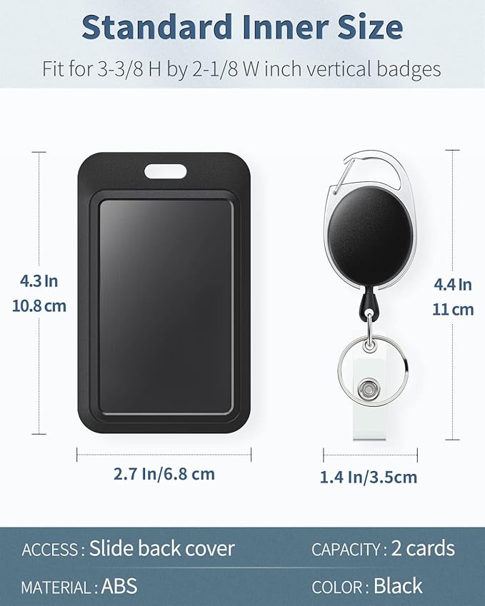 Uniclife 3 Pack Sliding Badge Holders with Reel for Office IDs | hard black sliding holders with retractable reels and carabiners keep office IDs, credit cards and key cards ready.