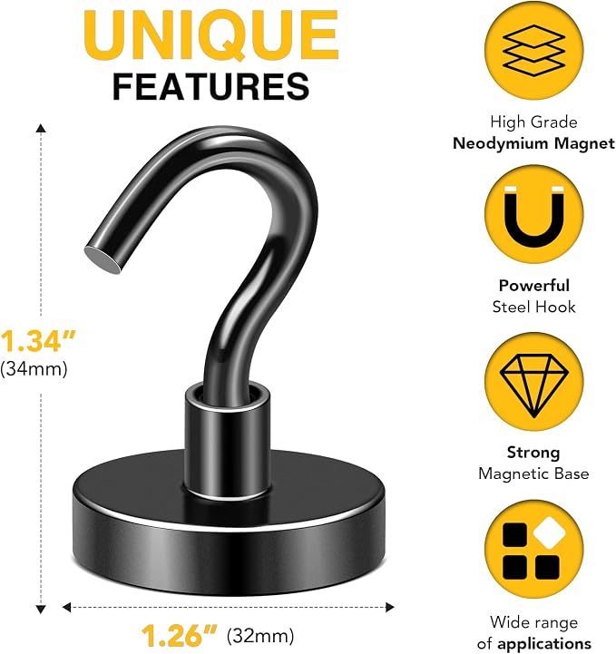 DIYMAG Magnetic Hooks, 120lbs 10pcs Cruise Cabin Essentials Heavy Duty Black
