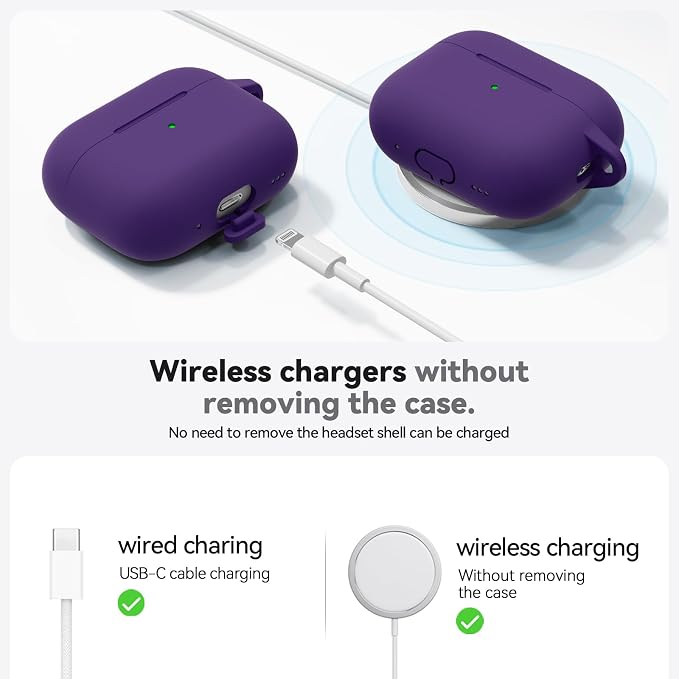 Ljusmicker for AirPods Pro 3 Case 2025 with Cleaner Kit,Dark Purple | Soft Silicone Protective Cover for Apple AirPod Pro 3rd Generation Case with Keychain for Women Men,Shockproof