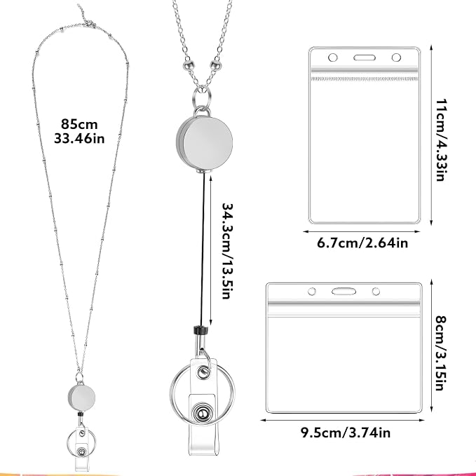 Lanyards for Id Badges 3 Pack Badge Lanyard with 6 Pcs Id Badge Holder Retractable Stainless Steel Teacher Lanyard Cruise Ship Lanyards for Girl Women (Red, Silver, Gold)