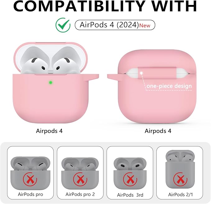 Ljusmicker for AirPods 4 Case 2024 with Cleaner Kit,Soft Silicone Protective Cover for Apple AirPods 4th Generation Cases for Women Men,for AirPod 4 Case Accessories with Keychain-Pink