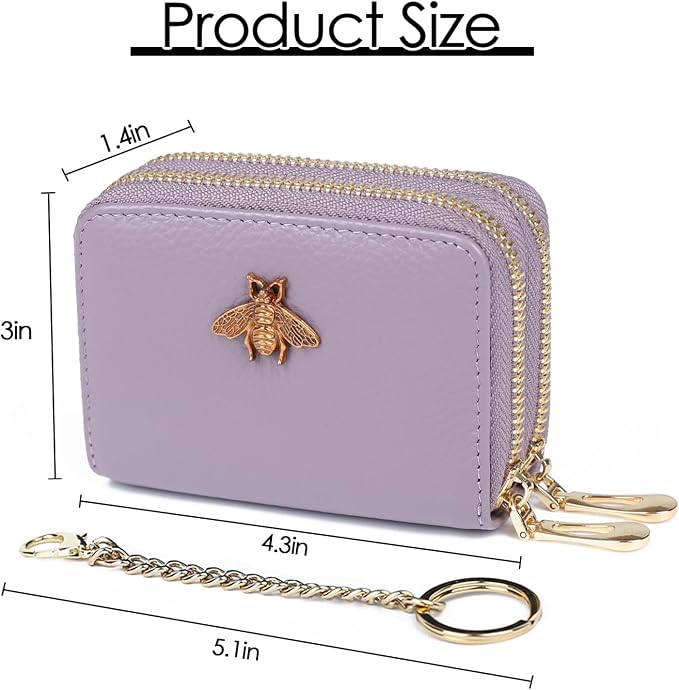 imeetu RFID Credit Card Holder, Small Card Wallet Women, Leather Card Case | Genuine Leather Women's Card & id Cases, Change Coin Purse with Zipper Keychain id Window, 20 Colors & 3 Styles, Daily, Gifts