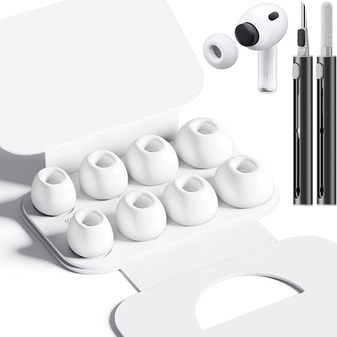 Replacement Ear Tips Compatible with AirPods Pro 3rd Generation – Silicone Earbud Tips with Cleaning Pen, Secure Fit, Noise Isolation, Soft Comfort Ear Tips Kit (4 Pairs, XXS/XS/S/L)