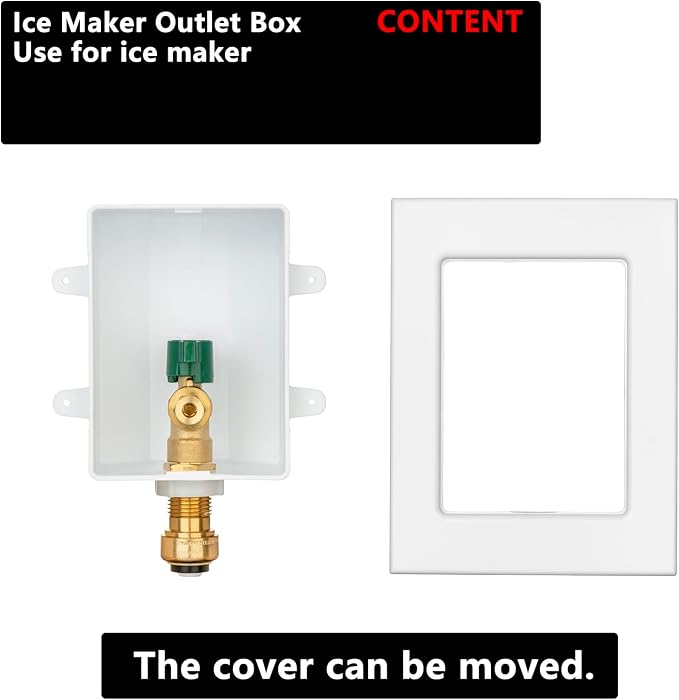 (1 Pack) Lidertik 1/2 inch Push-to-Connect Pre-Assembled Ice Maker Outlet Box Valve 1/4 inch Recessed Refrigerator Water Line Wall Box with Shut Off Valve LI-ZBQH-550