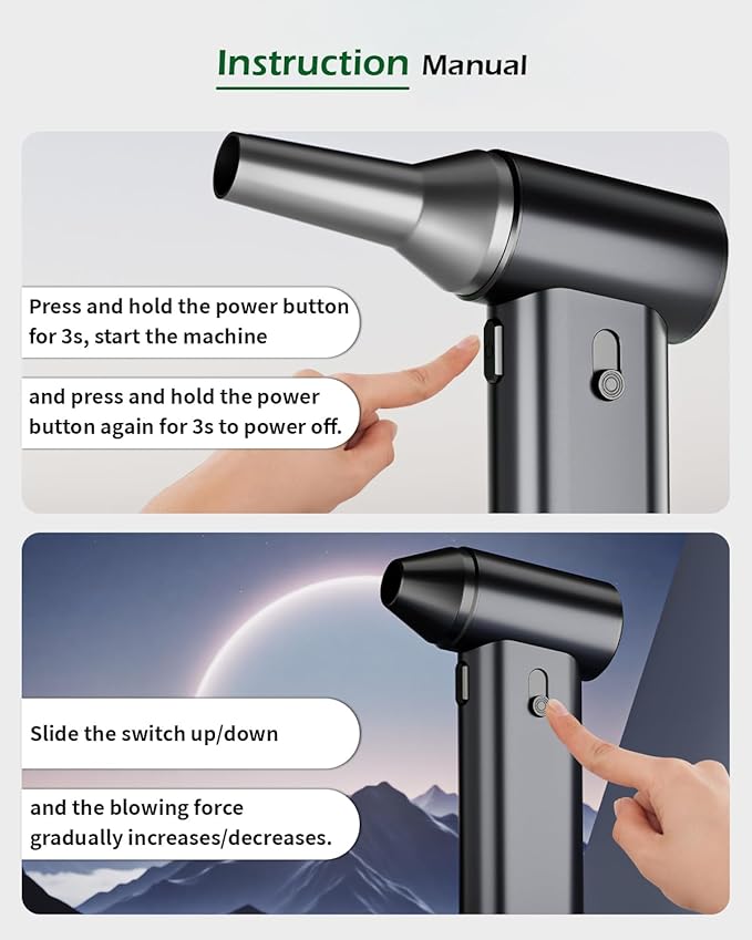 Compressed Air Duster, 130000RPM Super Power Cordless Air Duster, Rechargeable Brushless Motor Durable Blower, Electric Adjustable Dust Blower Dust Remover for Keyboard, Computer, Car, Home Cleaning