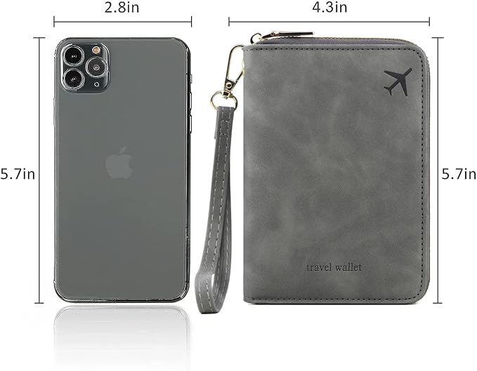 Family Passport Holder for Travel Women and Men RFID Blocking Passport Holder with Zipper Multi-functional Passport Wallet Passport Case Passport cover Travel Essentials