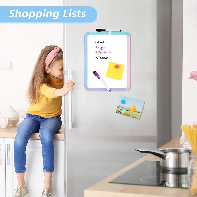VUSIGN Magnetic Dry Erase Board, 8.5 x 11 Inches White Board, Colorful 1 | Includes 4 Dry Erase Markers, Small Mini White Board for Students Fridge Wall Locker