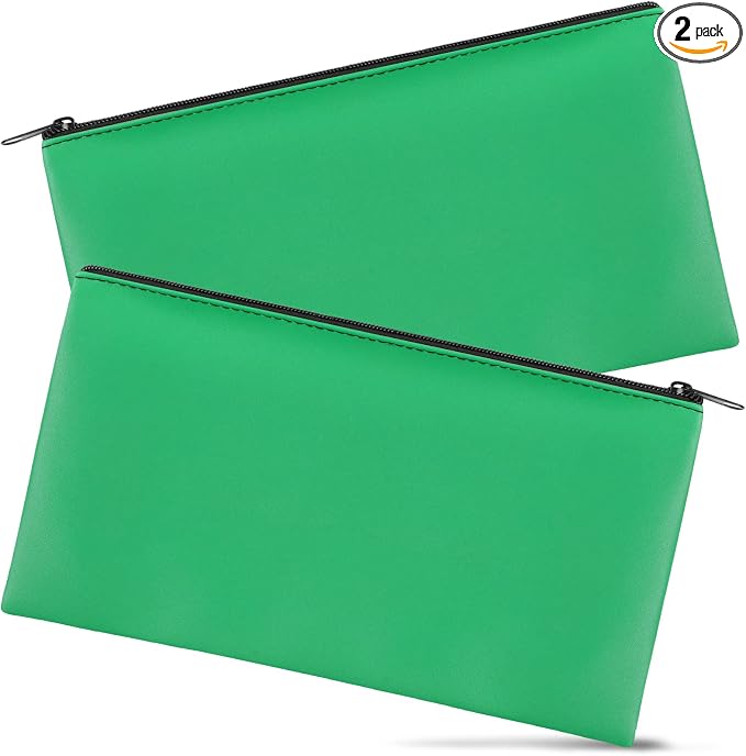 2 Pieces Money Bags with Zipper, 11x6.1 inch Money Pouch, Bank Bag, Cash Bag, Check Wallet, Cosmetics(Green)