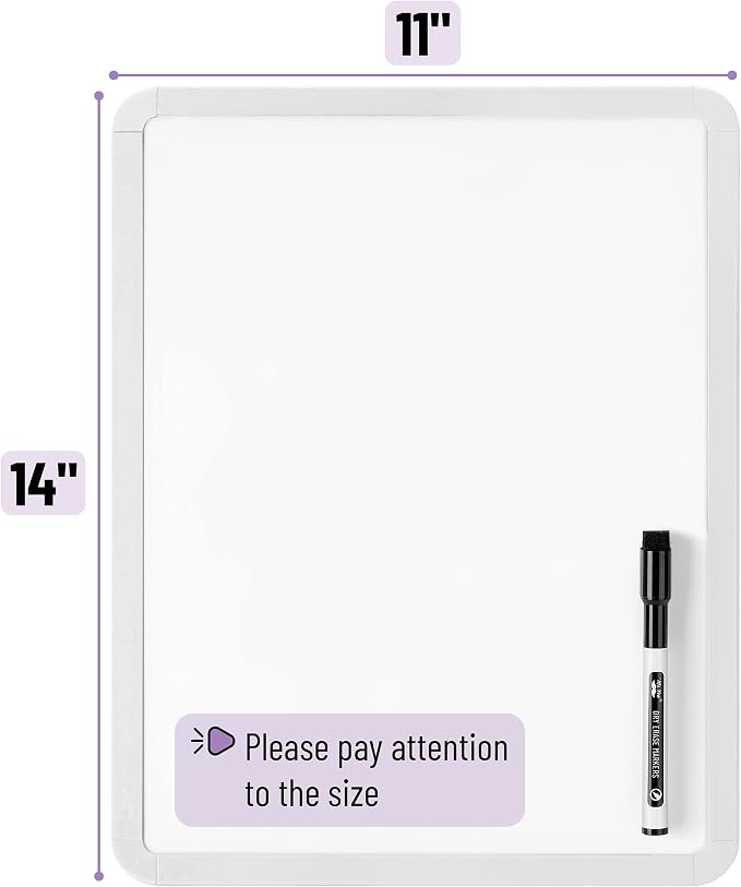 Mr. Pen- Dry Erase Board, 14” x 11”, White Frame | Includes Black Dry Erase Marker, Small Mini White Board for Students, Fridge, Wall, Locker, Double Sided Tapes Included