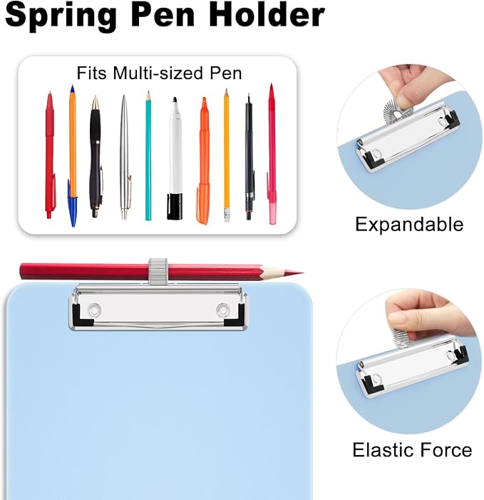 Hongri A5 Clipboard with Storage, Metal Retractable Pen Holder, Blue | 6 x 9'' Nursing Plastic Foldable Clip Board, Size 9.4 x 6.1 x 0.9 in, Menu Box for Work, Office & School Supplies