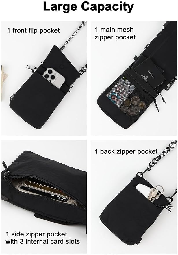 GOX Neck Wallet for Traveling Women,RFID Blocking Crossbody Wallet | Nylon Water-Repellent Passport Holder with Phone Pocket, Small Neck Pouch