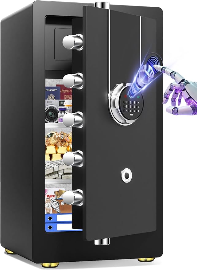 8.2 Cu Ft Fireproof Biometric Safe for Home Office | Large Heavy Duty Safe Box with Fingerprint & Keypad, Document Safe with Hidden Compartment, Anti-Theft Alarm, Fireproof Bag