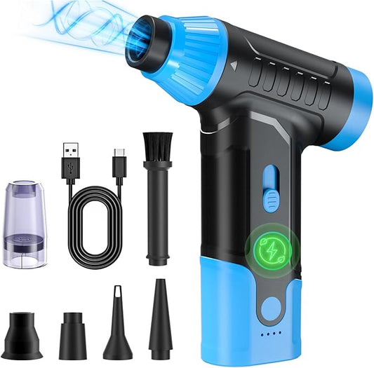 Electric Compressed Air Duster - Electric Air Duster for PC, Rechargeable Mini Blower 150,000 RPM Cordless Vacuum for Cleaning Keyboards, Computers and Cars (Blue)