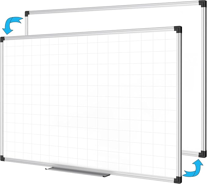 XBoard Magnetic Dry Erase Whiteboard with Lines 36 x 24 Inch | 3' x 2' Double Sided Grid Lined White Board, Presentation White Board Planner for Wall