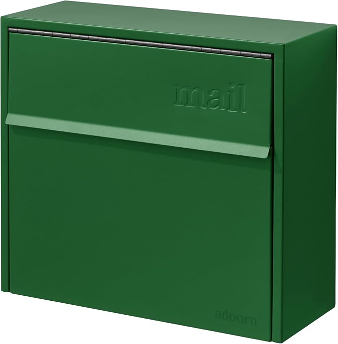 Adoorn Lockable Wall Mount Mailboxes for Outside - Small Anti-Theft Locking Mailbox for Letters - Weatherproof Construction - Durable Steel - 13.5" H x 15" L x 5.5" D - Forest Green