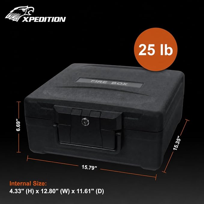Fireproof Document Box with Key Lock – Large Portable Fire Safe for Home Documents – Waterproof & Fire Resistant Lock Box with Ergonomic Handle, 1 Hour at 1700°F, 72 Hours Waterproof
