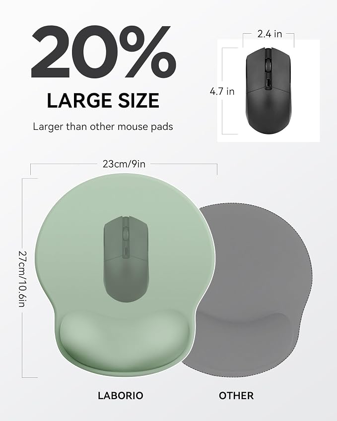 Mouse Pad with Wrist Rest for Desktop Large Ergonomic Mouse Mat(Sage Green) | 10.6''L x 9''W Size, Gel Wrist Support, Non-slip Base, Washable Surface, Laptop Mousepad