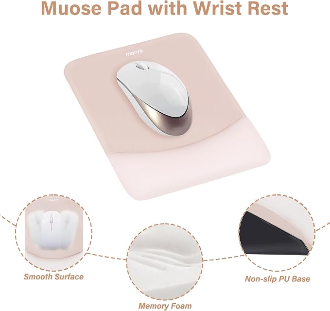 MOSISO Wrist Rest Support Mouse Pad & Keyboard Set, Apricot | Rectangular Ergonomic Mousepad, Non-Slip Base, Home/Office Pain Relief & Easy Typing, Neoprene Cloth & Raised Silicone Lining