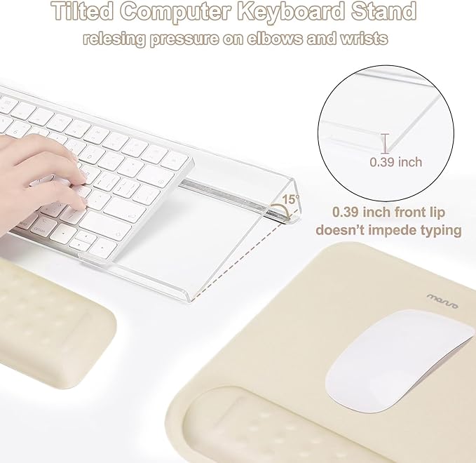MOSISO Keyboard Stand&Wrist Rest Support for Keyboard &Mouse Pad Set | Ergonomic Massage Wrist Rest Set, Easy Typing Working Acrylic Clear Stand for Office Home, Khaki