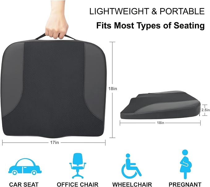 Allaboutsla Car Seat Cushion, Car Seat Cushions for Long Driving | Comfortable Memory Foam Driver Seat Cushion, Automotive Seat Cushions, Butt Pillow for Car,Truck, Office Chair, Black