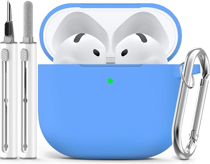 Ljusmicker for AirPods 4 Case 2024 with Cleaner Kit,Soft Silicone Protective Cover for Apple AirPods 4th Generation Cases for Women Men,for AirPod 4 Case Accessories with Keychain-Milk Blue