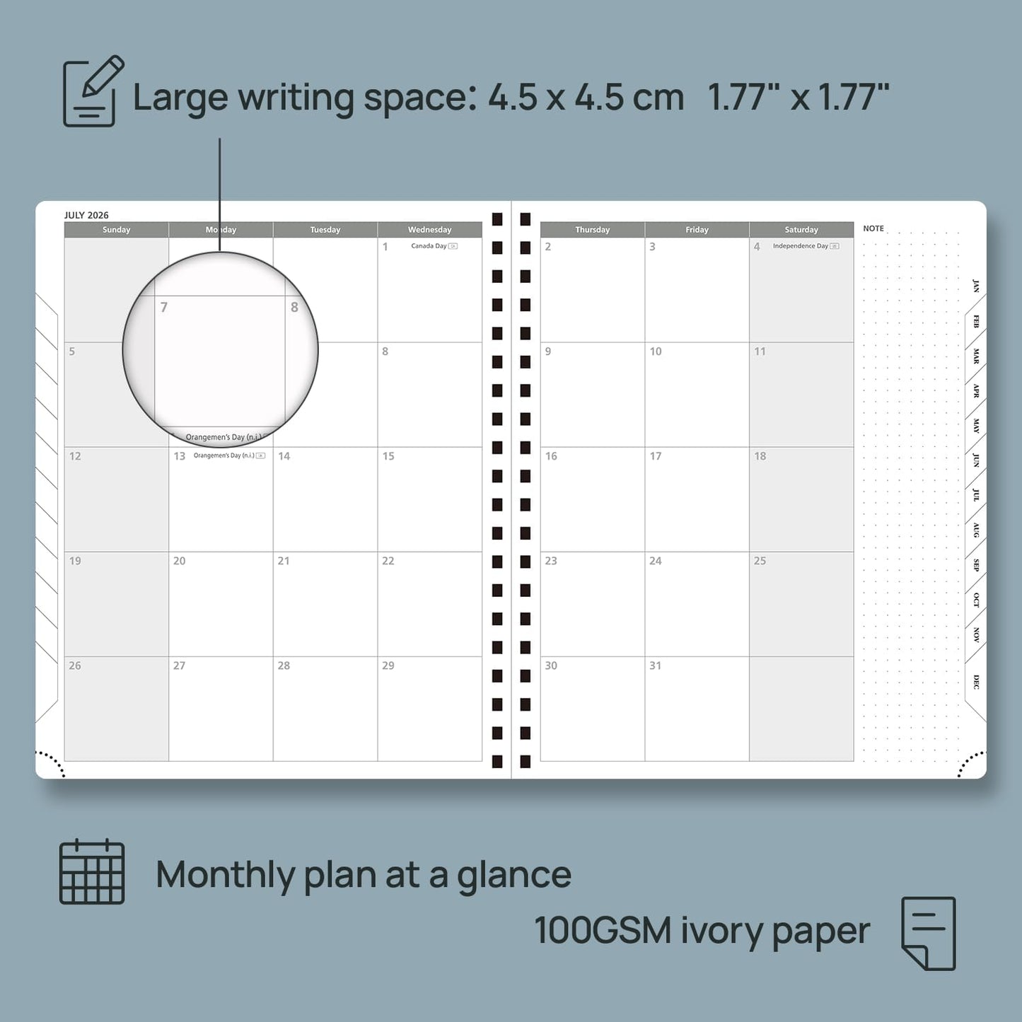 POPRUN 2026 Planner Weekly Notebook Calendar (Jan-Dec), Large Size 8.5'' x 10.5'' - Agenda 2026 Appointment Book with Monthly Tabs, Inner Pocket, Spiral Soft Cover, 100 GSM - Petrol