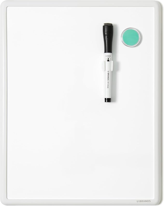 U Brands Contempo Magnetic Small Whiteboard, 11" x 14”, White Modern Frame, Mini White Board for Students, Fridge and Locker Dry Erase Board, Includes Marker & Magnet