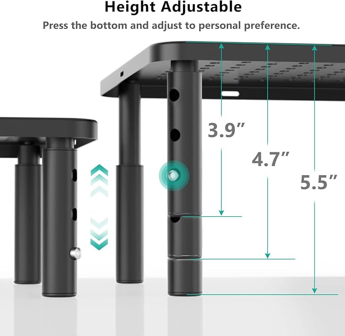 WALI Desk Organizer, 1 Tier Computer Monitor Stand for Desk, Desk Monitor Riser 3 Height Adjustable, Laptop Stand Underneath Storage for Office, Home, School Supplies (STT003), 1 Pack, Black