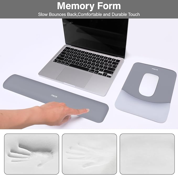 MOSISO Wrist Rest Support Mouse Pad & Keyboard Set, Gray | Rectangular Ergonomic Mousepad, Non-Slip Base, Home/Office Pain Relief & Easy Typing, Neoprene Cloth & Raised Silicone Lining