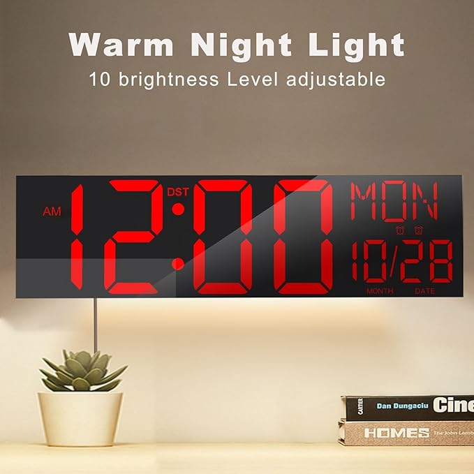 JALL 30" Oversize Digital Wall Clock, Extra Large LED Wall Clock with Remote, Giant Digital Clock with Jumbo Numbers for Living Room, Church (Black Shell Red Font)