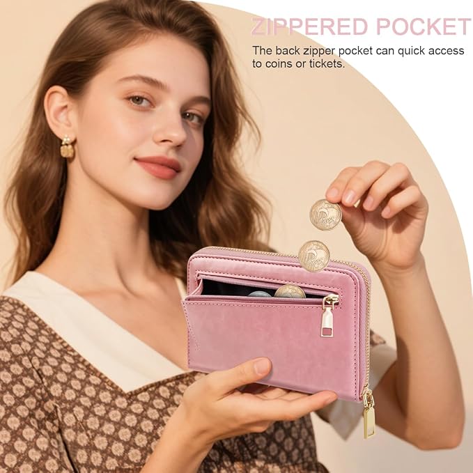 Passport Holder for Travel Personalized Wallet with Wristlet Women | All-in-One Passport Cover, RFID Blocking, Back Coin Pocket, Paper Money Slot, Zipper Closure, Roses Initial Letter, Pink D
