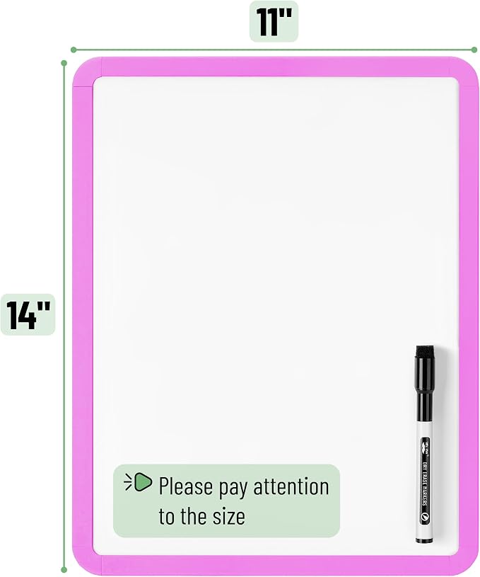 Mr. Pen- Dry Erase Board, 14” x 11” with a Black Dry Erase Marker | Orchid Frame, Small Mini White Board for Students, Fridge, Wall, Locker, Includes Double Sided Tapes
