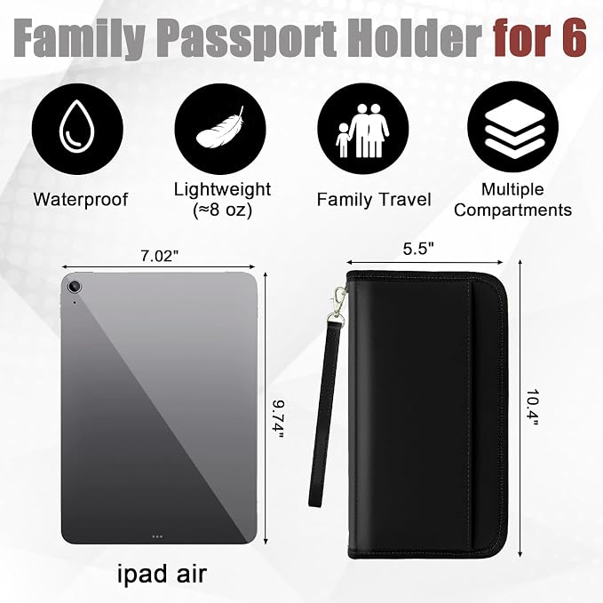 GOAUS Passport Holder for Travel with AirTag Slot, for Family of 4 to 6 | Multiple, Travel Document Organizer, Cards Cash Pockets, RFID Blocking, Waterproof, Gifts, Faux Leather, AirTag Not Included