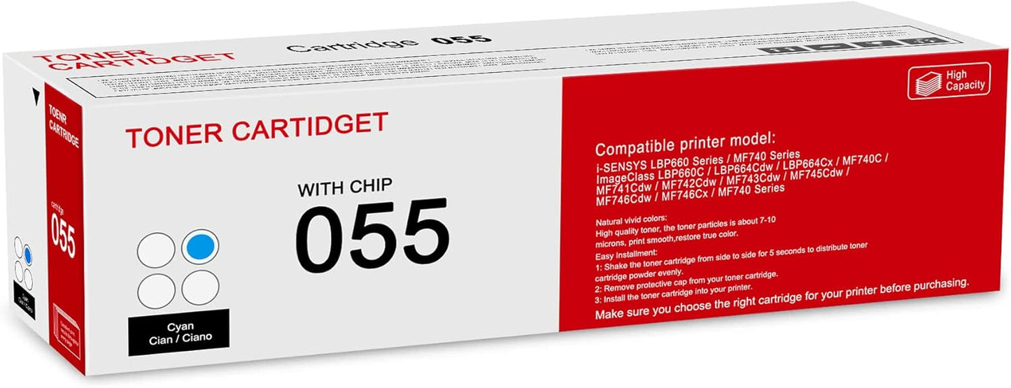 1 Pack 055 3015C001 Cyan Toner Cartridge: Compatible CRG-055 Replacement for Canon i-SENSYS LBP660 MF740 Series ImageClass LBP660C LBP664Cdw LBP664Cx MF740C MF741Cdw MF743Cdw MF746Cdw Series Printer