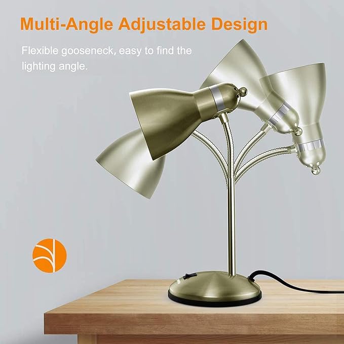 LEPOWER Metal Desk Lamp, Adjustable GooseNeck Reading Light for Bedroom | Compact & Sturdy, Space-Saving for Bedside & Dorm, E26 Table Lamp, Eye-Caring, Ideal for Study, Office, Back to School
