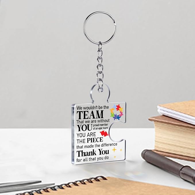 Team Appreciation Gifts Bulk Thank You Keychains for Coworkers | Gift Set for Employee, Staff, Teachers, Teamwork Puzzle Piece Keyring, Acrylic