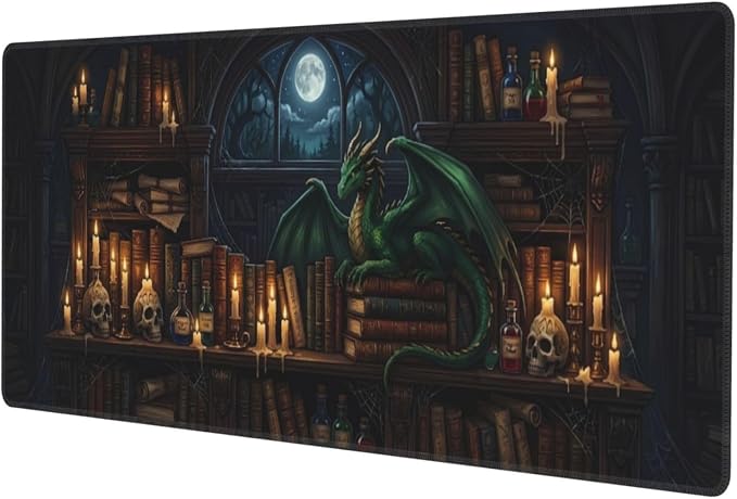 Mysterious Library Gaming Mouse Pad Extended Desk Mat 31.5x11.8in | Gaming Mousepad, Non-Slip Rubber Base, Large Keyboard Pad with Stitched Edges, Desktop Protector, for Office Home