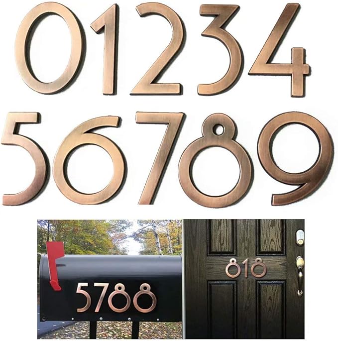 10 Pack Mailbox Numbers 0-9, 2 Inch High, Door Address Numbers Stickers for Apartment, House, Room, Office, Cars, Trucks, Bronze Plating Process Number Sign