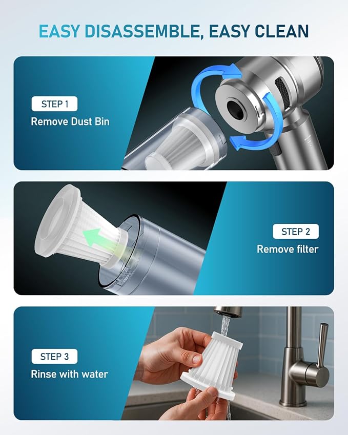 Car Vacuum,3 Suction Modes,Portable Mini Cordless Cleaner with 24000pa Suction Power,Type-C Charge,Handheld Vacuum for Home,Car,Birthday Gifts for Men Dad Husband (Titanium)