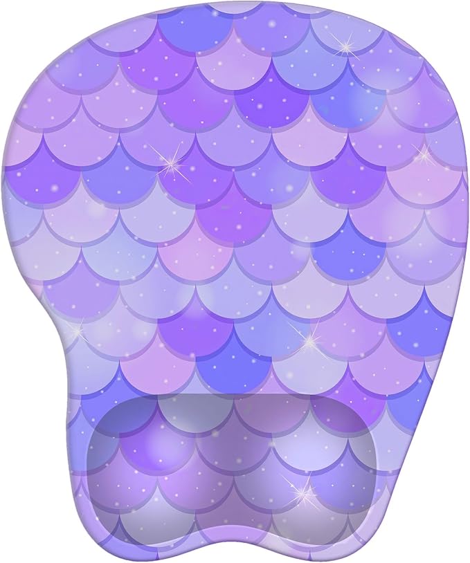 Mouse Pad with Wrist Rest Ergonomic Mouse Pad with Comfortable M-Shape Pain Relief Wrist Support Non-Slip PU Base Mousepad for Laptop, Office & Home (Purple Mermaid)