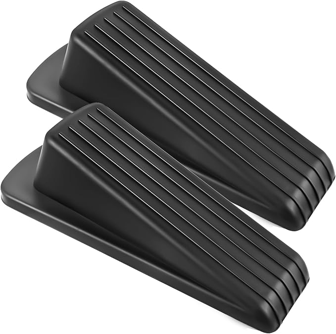 JZWBLILY Door Stoppers for Bottom of Door on Floor, Premium Rubber Door Stopper Wedge, Floor Sturdy Stackable Door Stops for Carpet Heavy Duty Door, Door Gaps (Black, 2 Pack)