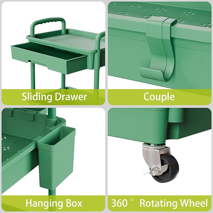 Sorgion 5 Tier Rolling Cart Organizer,Bathroom Cart Organizers with Wheels Laundry Room Organization Mobile Shelving Unit Utility Cart Storage Shelves Multi-Functional for Office, Home(Green)