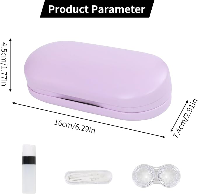 2 in 1 Contact Lens Case and Eyeglasses Case for Women Men Kids, Double Sided Hard Shell Portable Glasses Travel Holder with Built-in Mirror, Contact Lens Box (Purple)