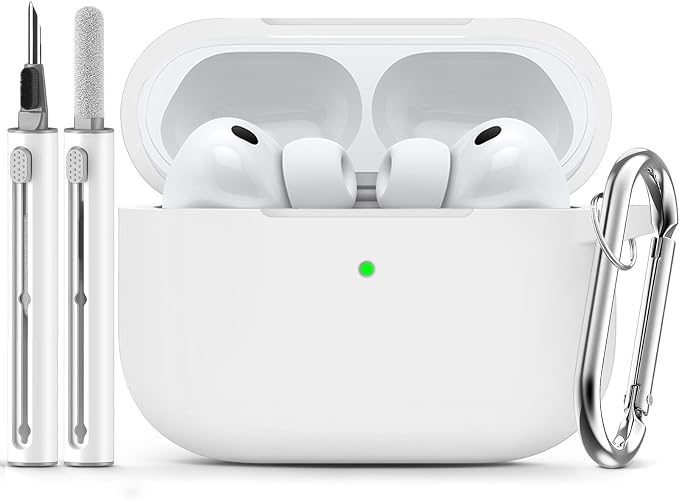 Ljusmicker for AirPods Pro 3 Case 2025 with Cleaner Kit,White | Soft Silicone Protective Cover for Apple AirPod Pro 3rd Generation Case with Keychain for Women Men,Shockproof