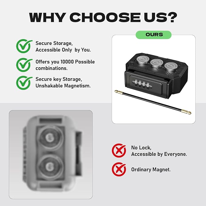 Magnetic Key Lock Box with Removable Cable Shackle Indoor Outdoor Waterproof 4 Digit Combo Resettable Code,Key Lockbox for Outside Spare Keys for Realtors Key Cabinets,Hide a Key Holder Under car